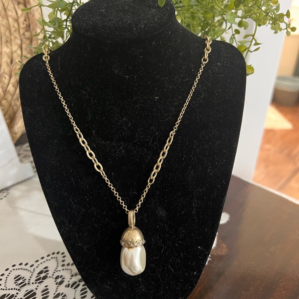 Chico’s gold tone, necklace with pearl accent charm